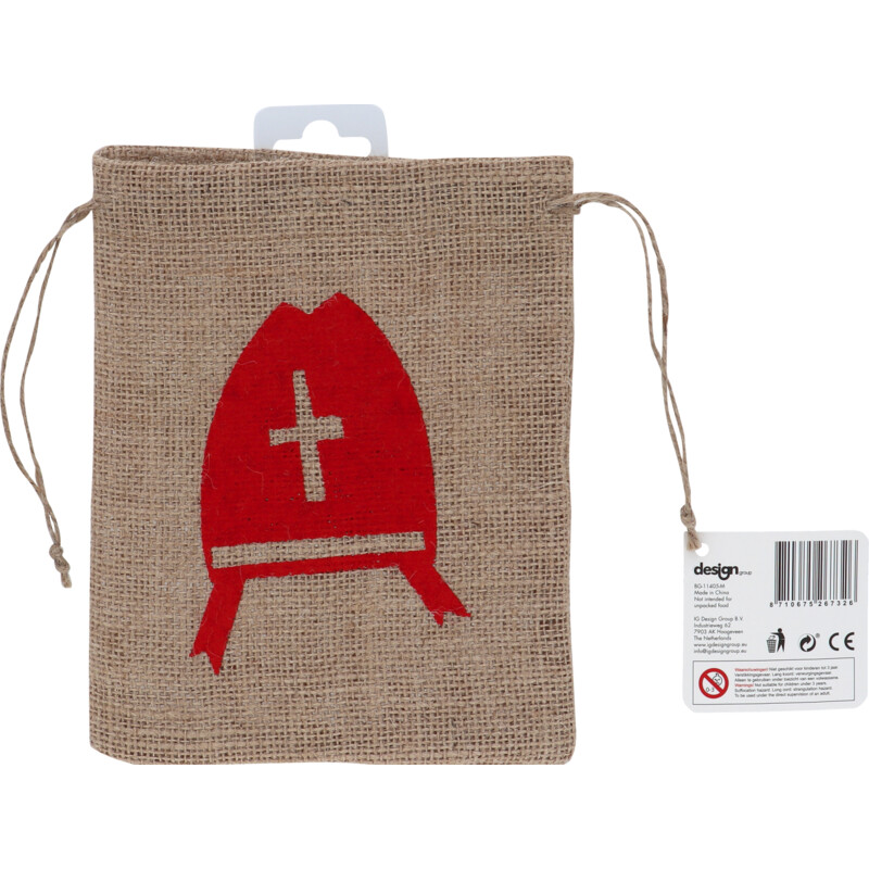 Een afbeelding van Hoomark Jute zakje mijter rood