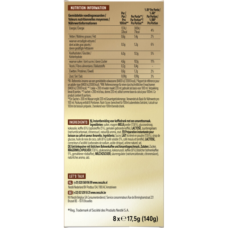 Een afbeelding van Nescafé Amaretto latte oploskoffie