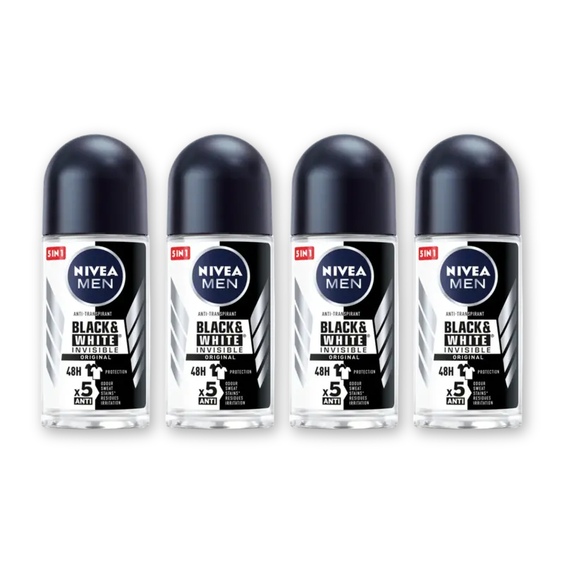 NIVEA Men black & white deodorant roller 4-pck