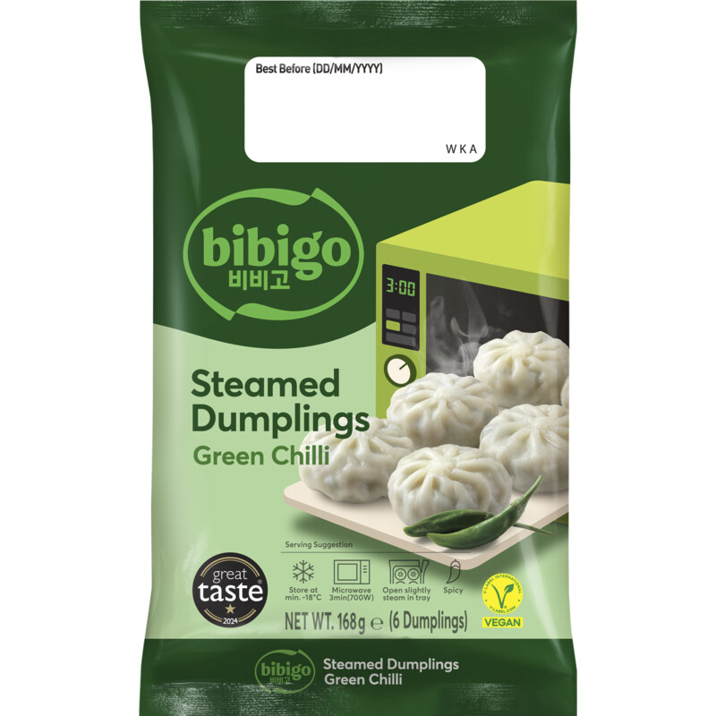 Een afbeelding van Bibigo Steamed dumplings green chili