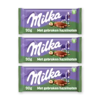 Milka Chocoladereep gebroken hazelnoten 3-pack