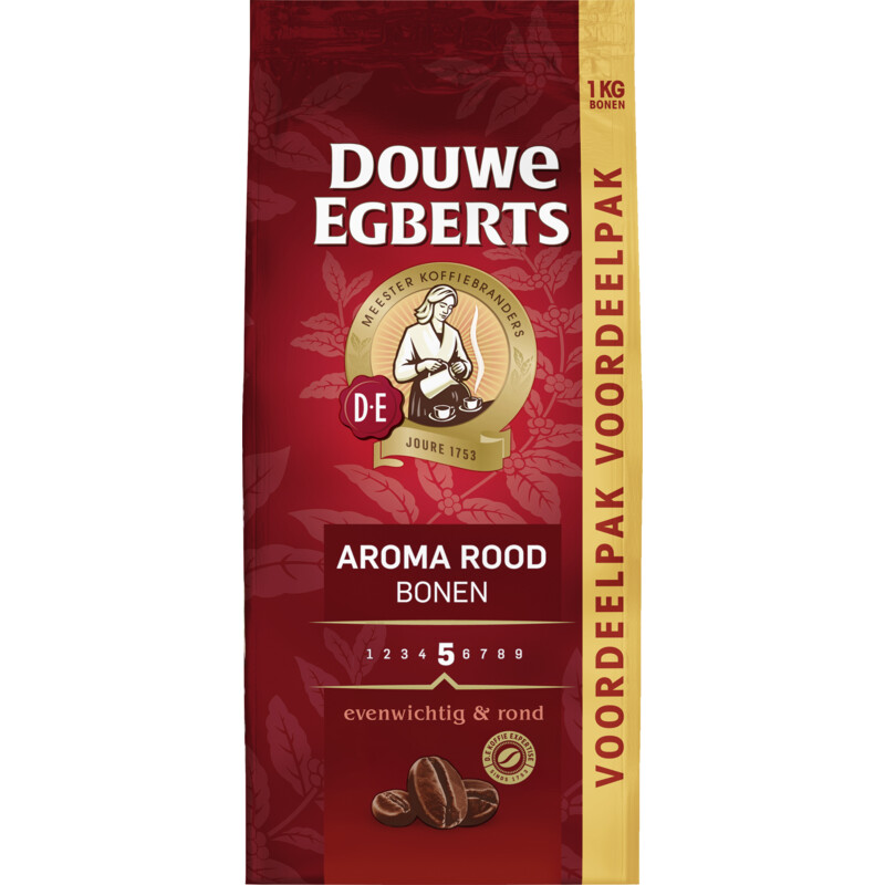 Een afbeelding van Douwe Egberts Aroma rood koffiebonen voordeelpak