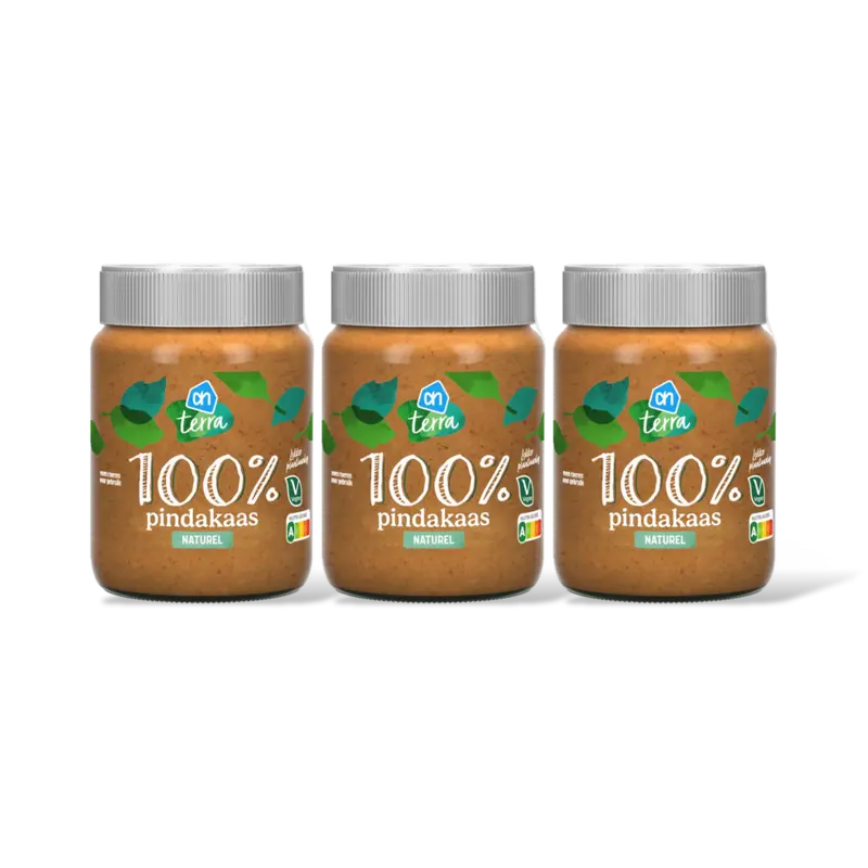 AH Terra Plantaardig 100% pindakaas naturl 3-pack