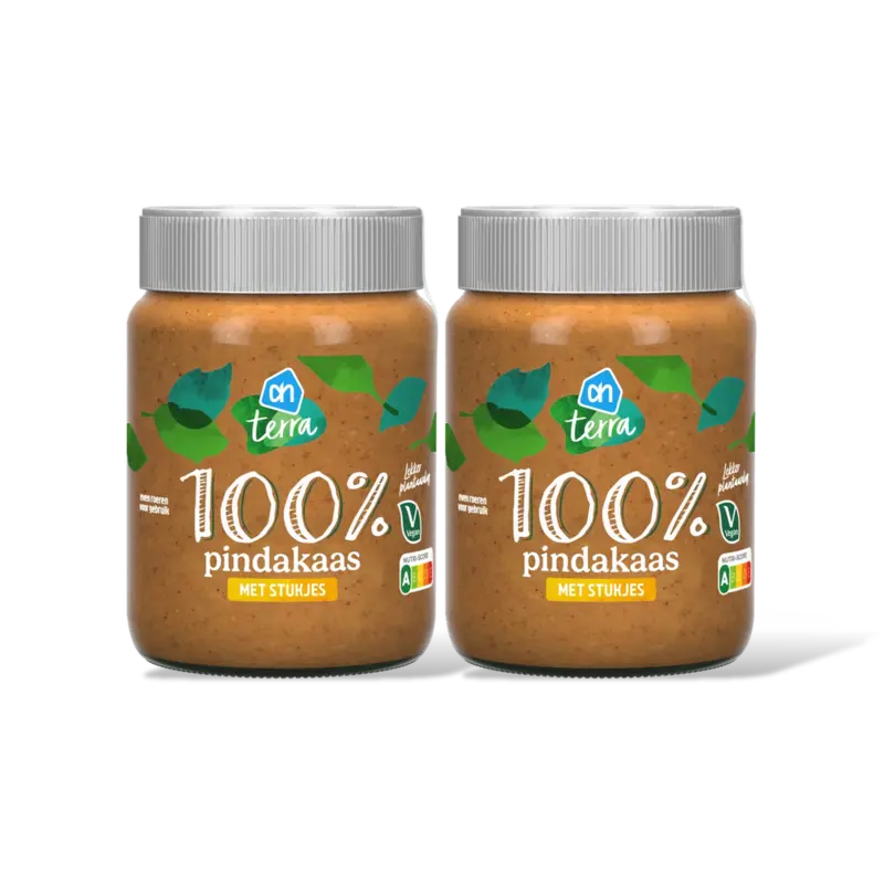 AH Terra Plantaardig 100% pindakaas stukjes 2-pck