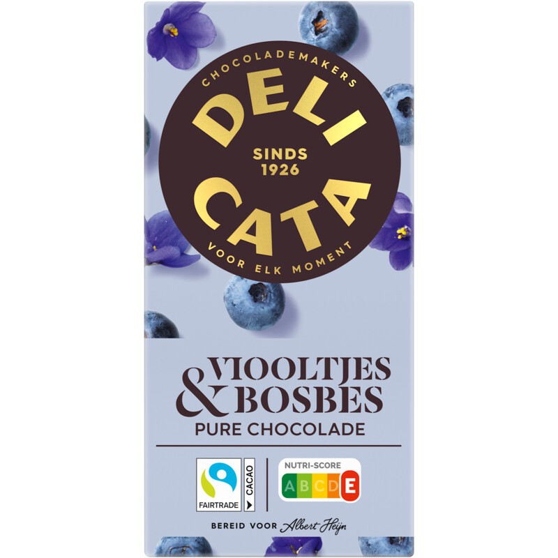 Een afbeelding van Delicata Reep pure chocolade viooltjes & bosbes