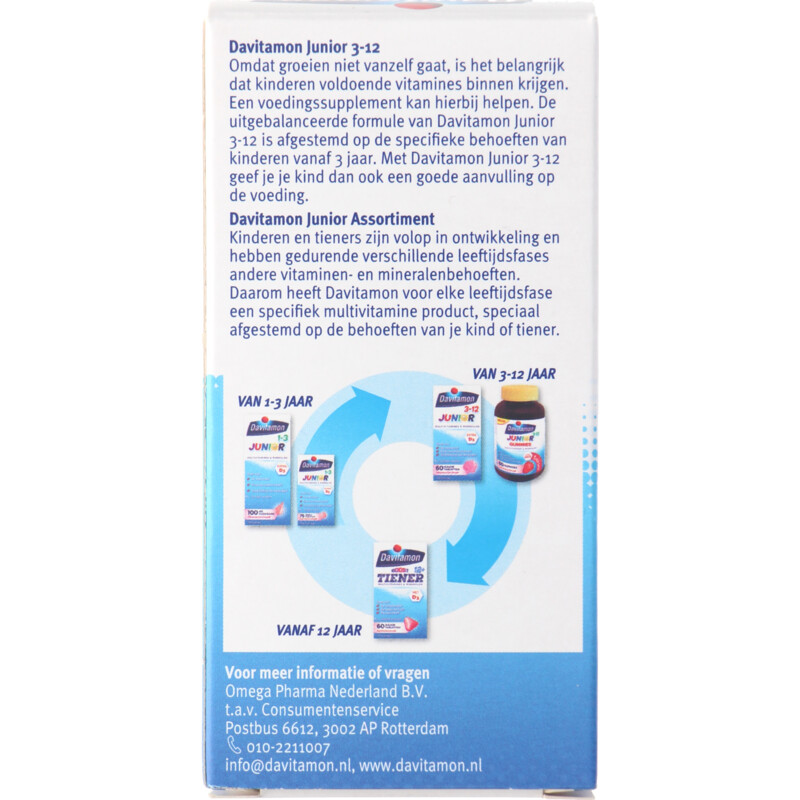 Een afbeelding van Davitamon Junior multivitamines framboos 3-12 jaar