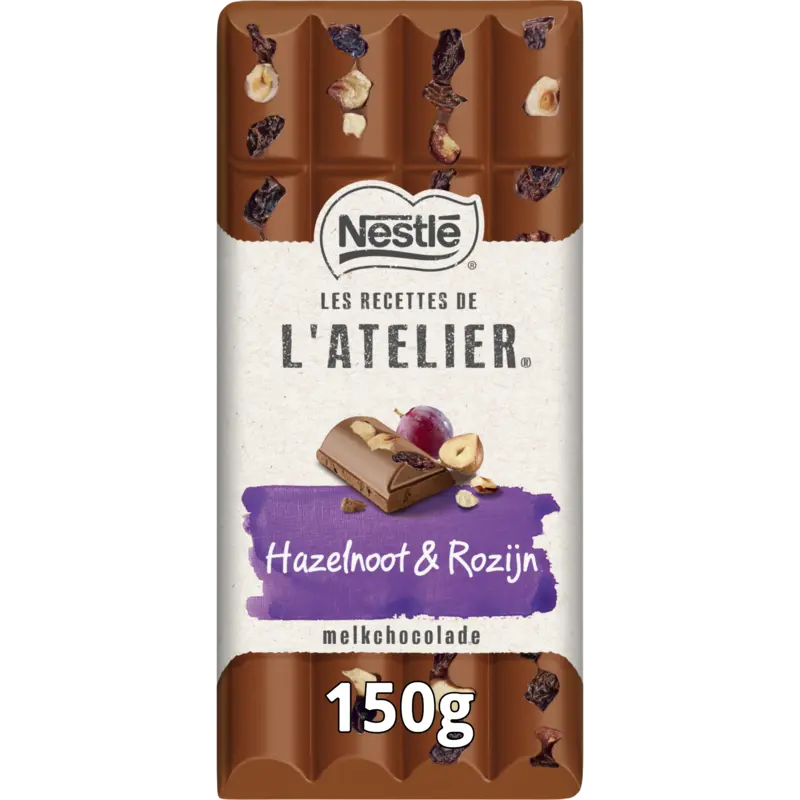 NESTLÉ L'ATELIER Melkchocoladereep hazelnoot & rozijn