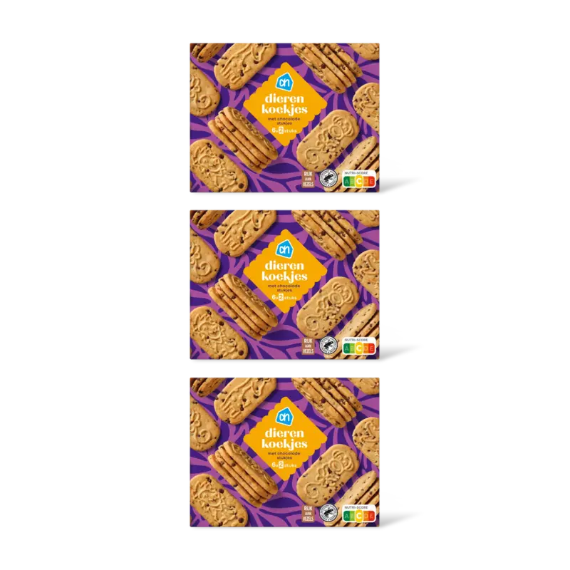 Dierenkoekjes met chocolade stukjes 3-pk