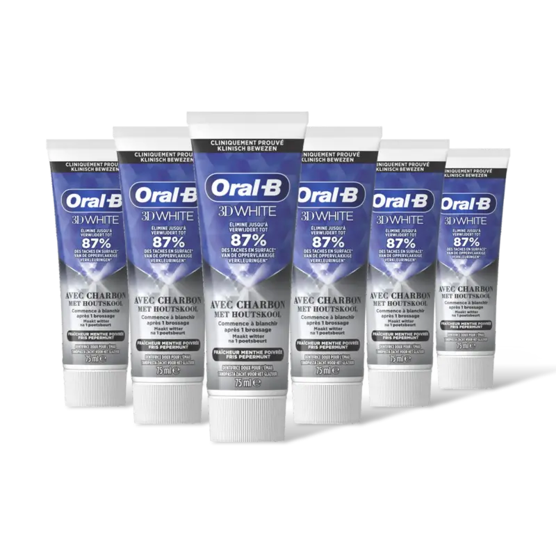 3D White met houtskool tandpasta 6-pack