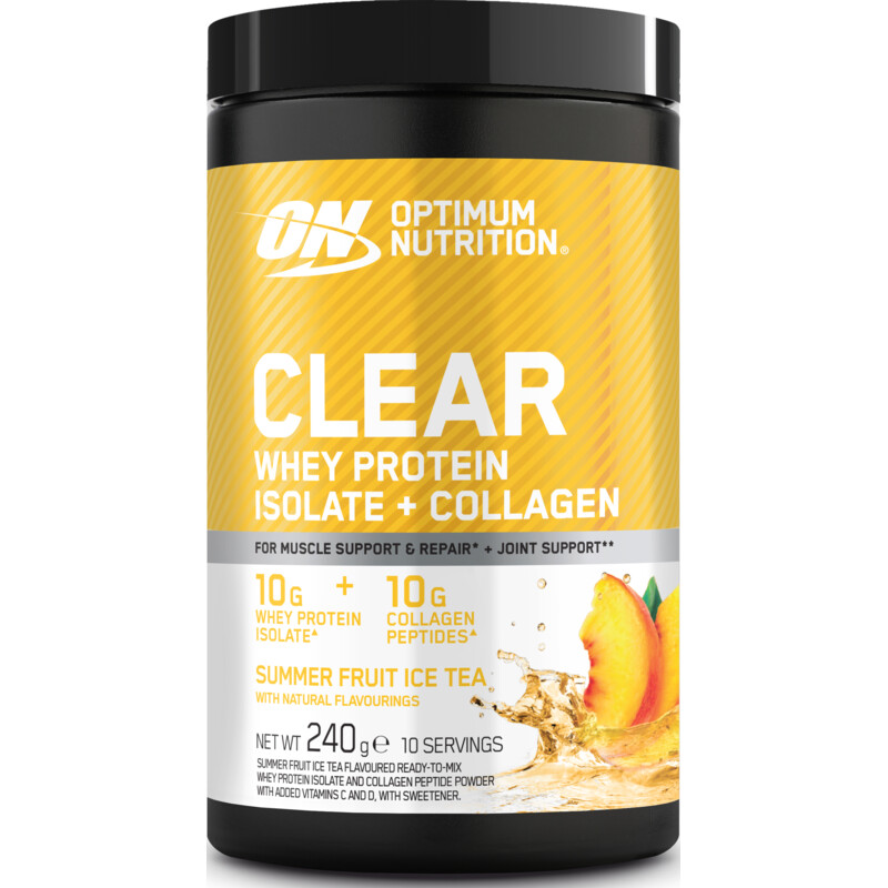 Een afbeelding van Optimum Nutrition Clear whey + collagen summer ice tea