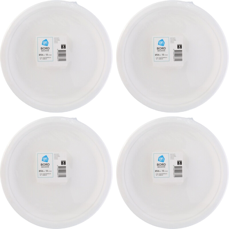 Een afbeelding van AH Bord rond wit bagasse 260mm 4-pack