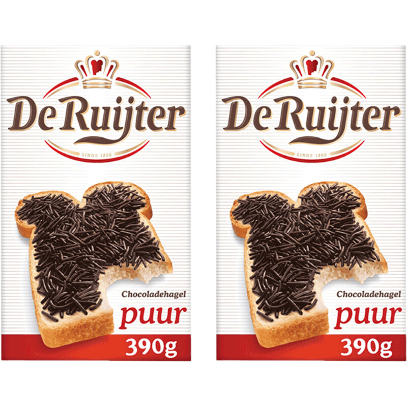 Een afbeelding van De Ruijter Chocoladehagel puur 2-pack