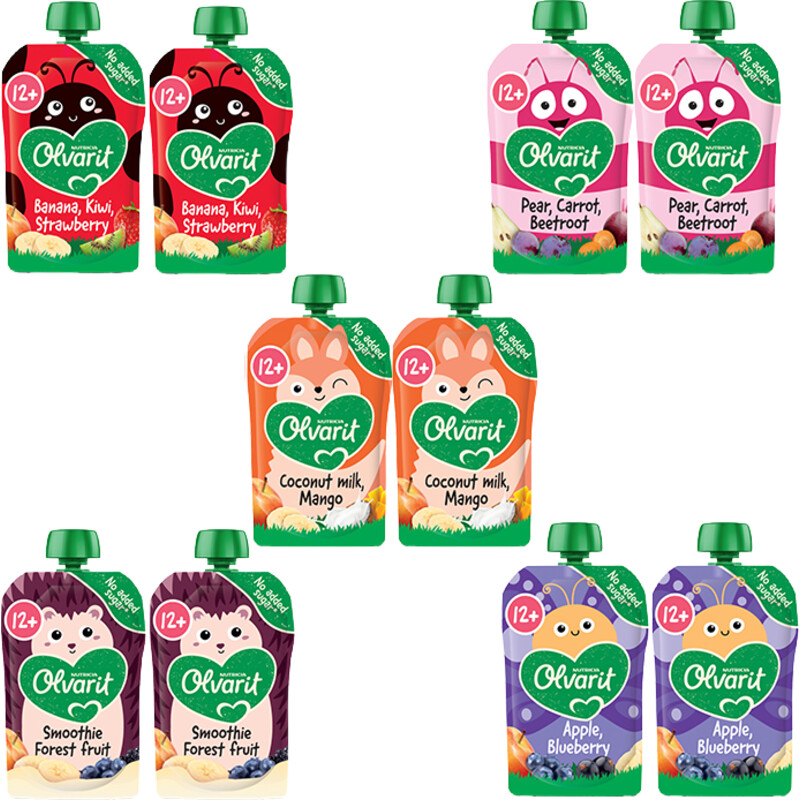 Een afbeelding van Olvarit Knijpfruit 12+ mnd variatiemenu 10-pack