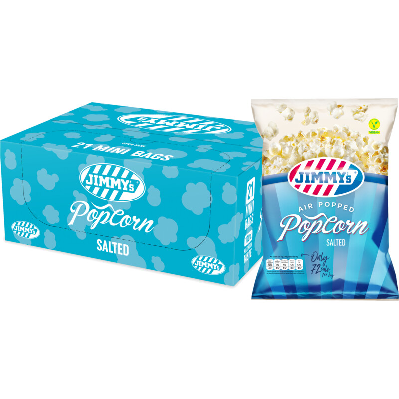 Een afbeelding van Jimmy's Popcorn zout 21-pack