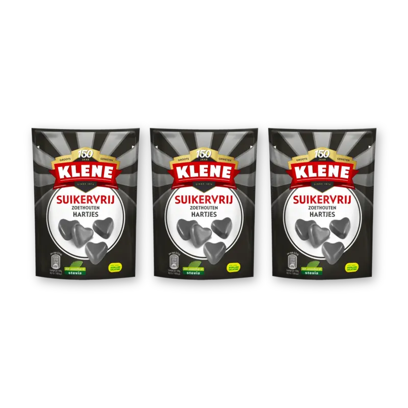 Klene Suikervrij zoethouten hartjes 3-pack
