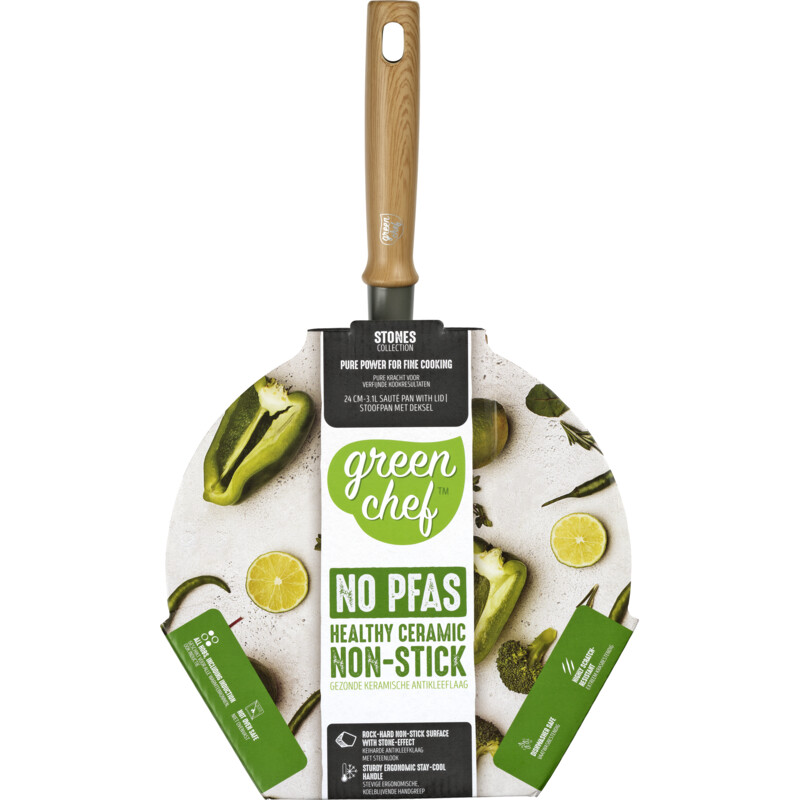 Een afbeelding van Greenchef Stone hapjespan met deksel 24cm