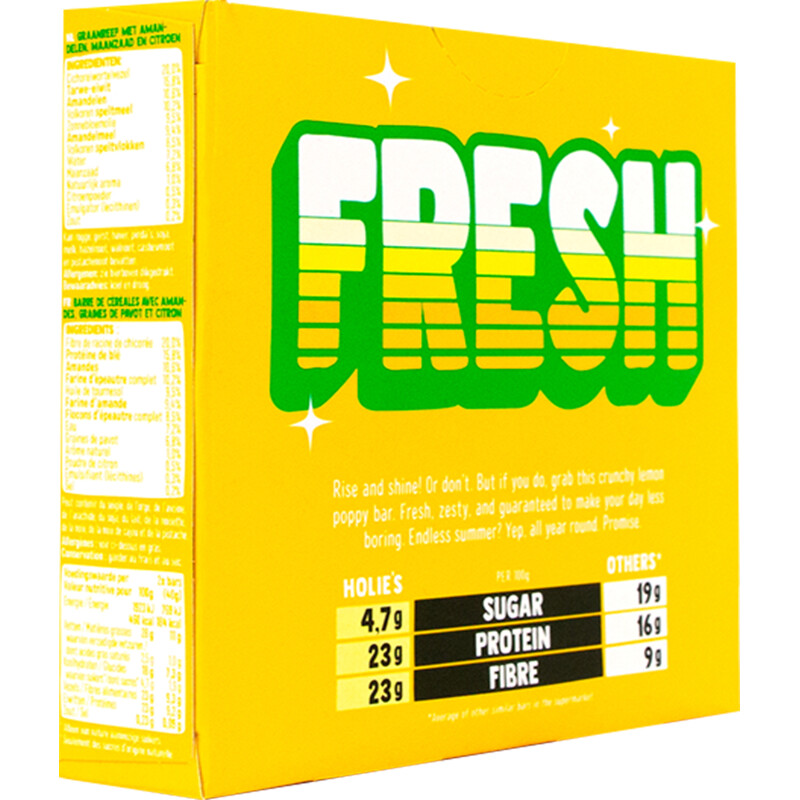 Een afbeelding van Holie's Crunchy bar protein lemon poppy