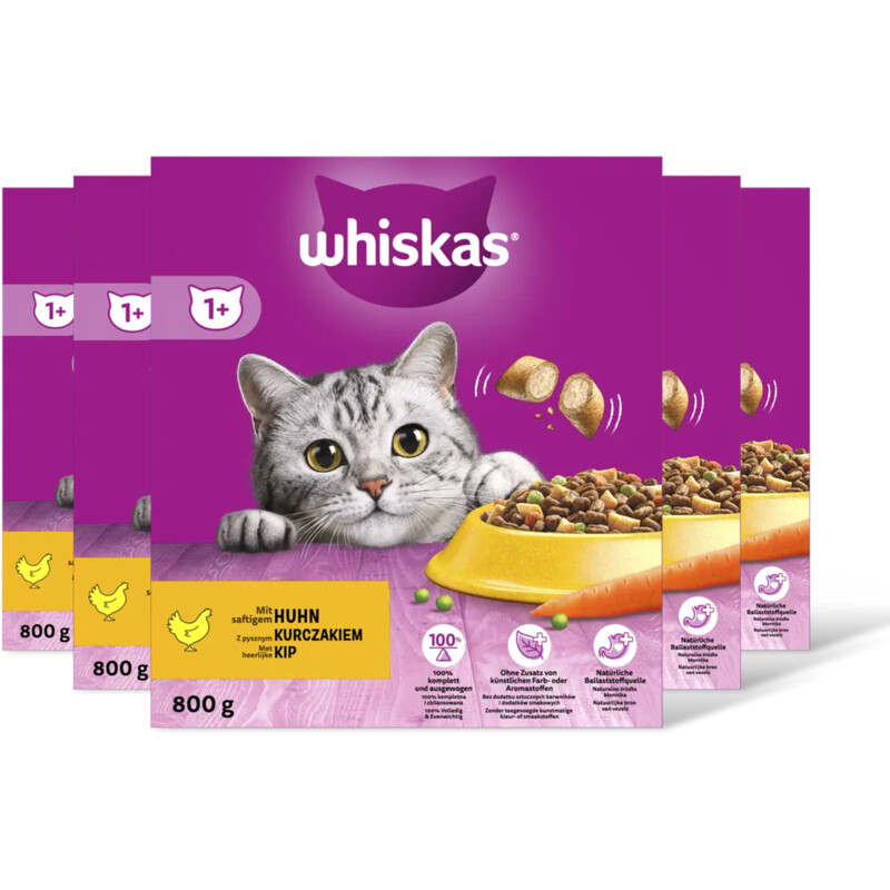 Whiskas 1+ Brokken met kip 5-pack