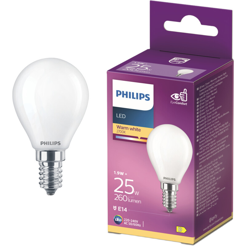 Philips Led fil kogel mat E14 25W