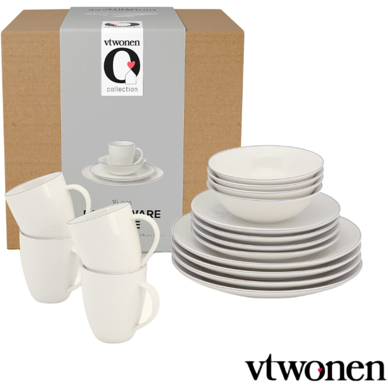 vtwonen White blue line servies 16delig
