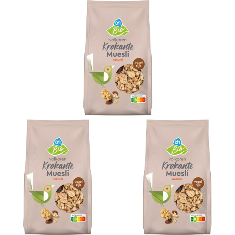Een afbeelding van AH Biologisch Krokante muesli naturel 3-pack