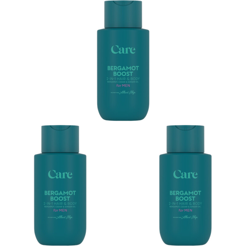 Een afbeelding van Care Bergamot boost hair & body men 3-pack