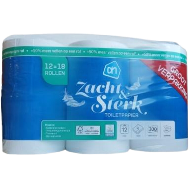 Een afbeelding van AH Toiletpapier 3-laags 12=18 rollen