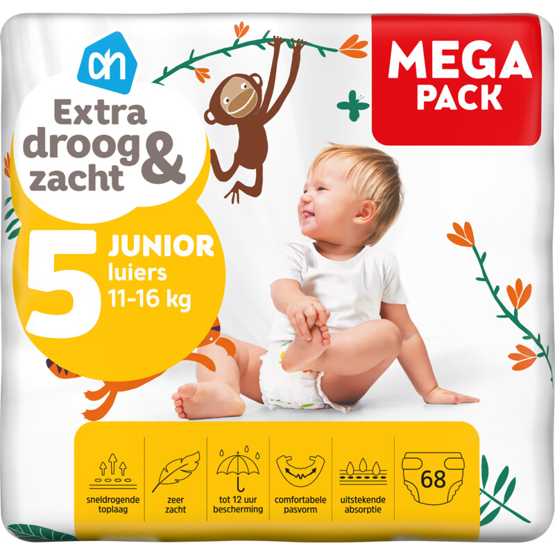 Een afbeelding van AH Extra droog en zacht luiers maat 5