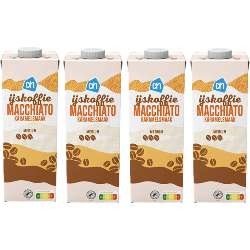 Een afbeelding van AH IJskoffie macchiato karamelsmaak 4-pack