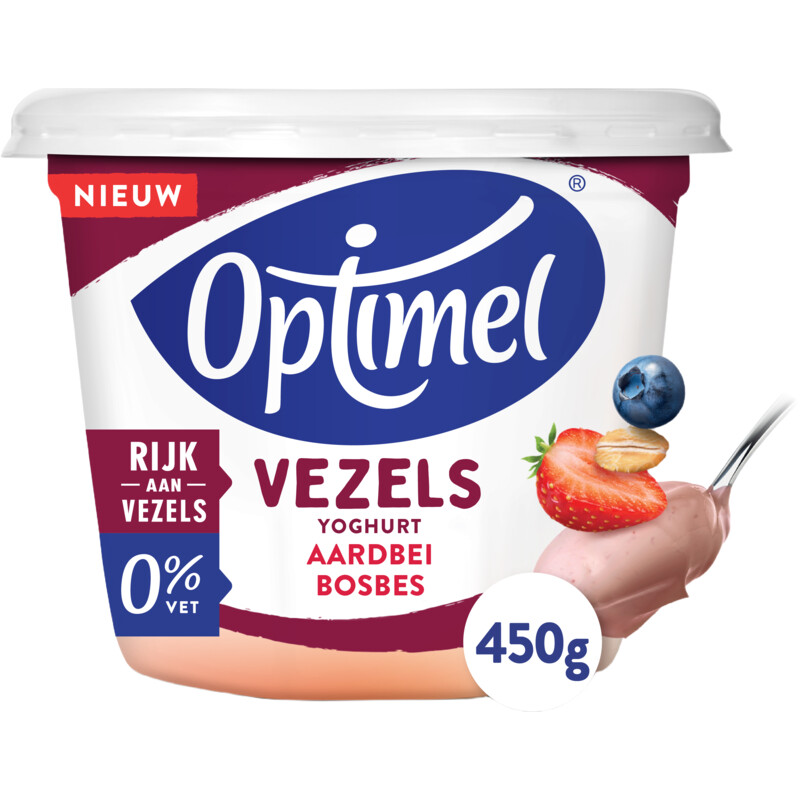 Optimel Yoghurt vezels aardbei blauwe bes