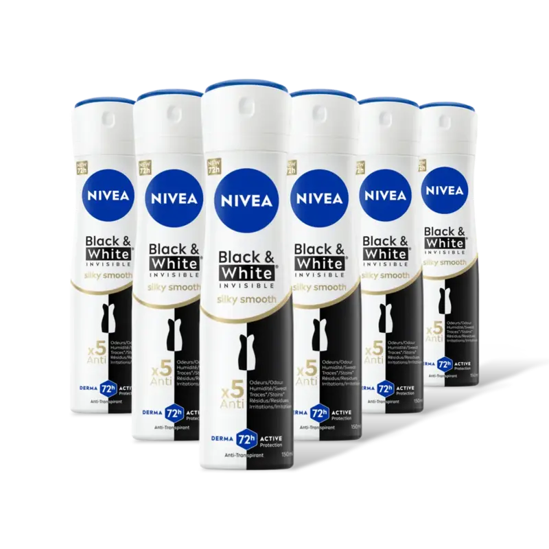 NIVEA Black & white silky smooth deo spray 6pk