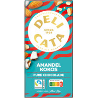 Een afbeelding van Delicata Reep pure chocolade amandel kokos