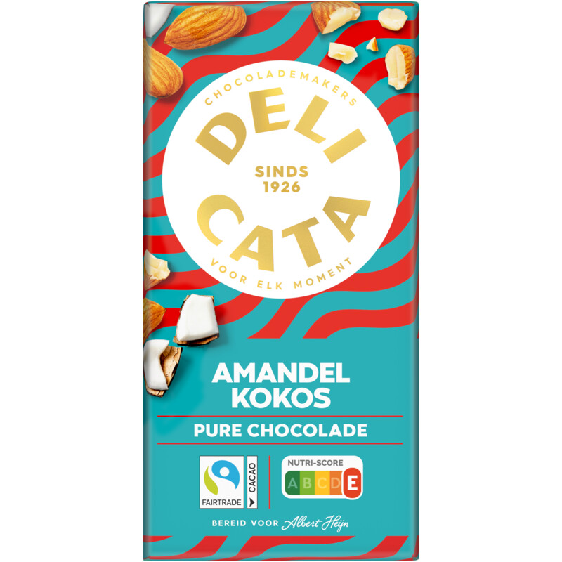 Een afbeelding van Delicata Reep pure chocolade amandel kokos