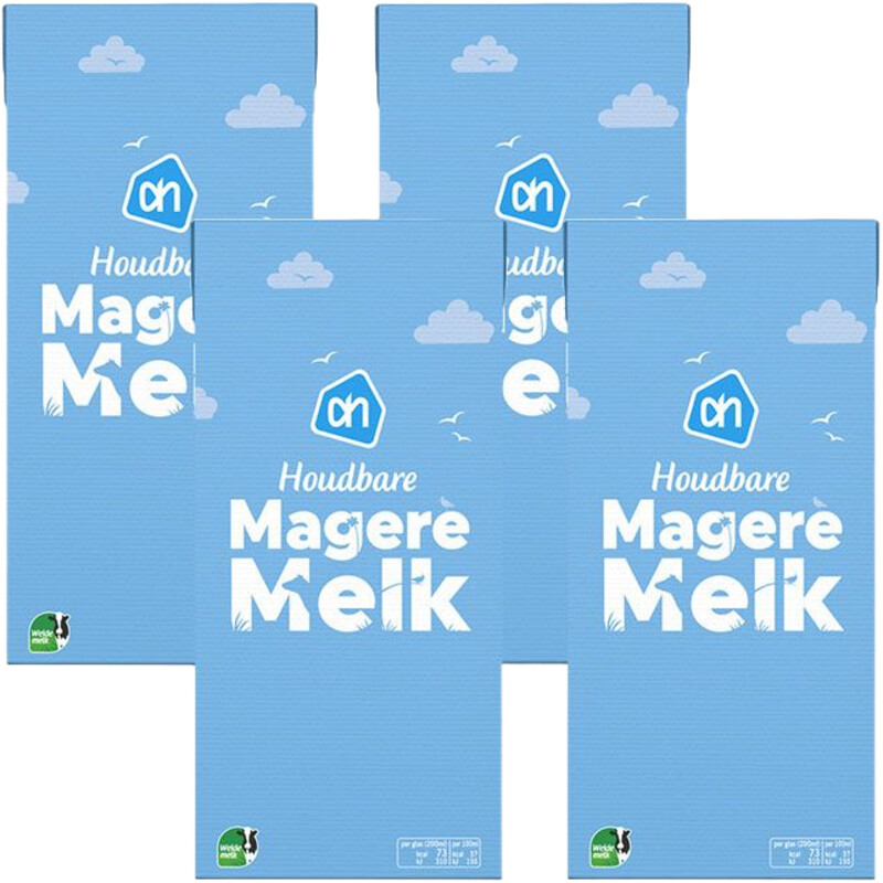 Een afbeelding van AH houdbare magere melk 4-pack