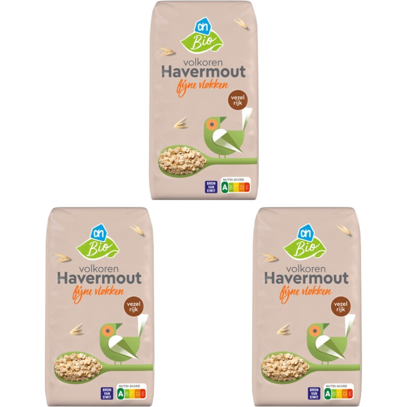 Een afbeelding van AH Biologisch Havermout fijne vlokken 3-pack