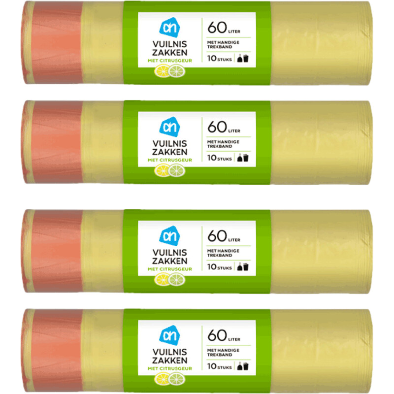 Een afbeelding van AH Vuilniszakken trekband 60l citrus 4-pack