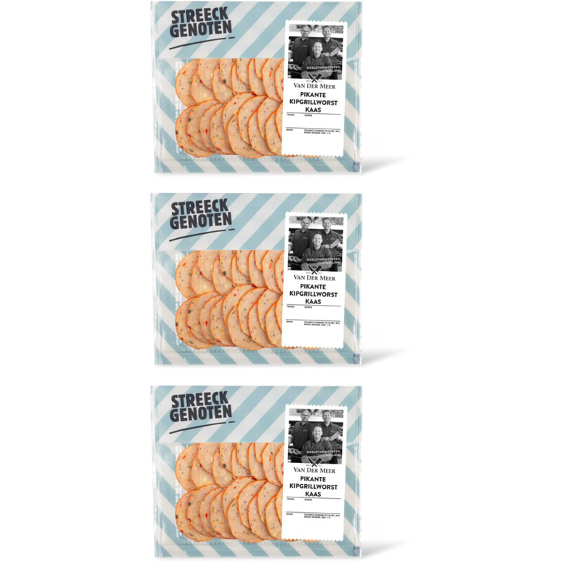 Streeckgenoten Pikante kipgrillworst kaas 3-pack