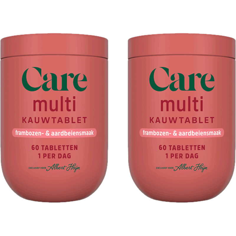 Een afbeelding van Care Multi alles-in-1 kauwtablet framboos 2pk