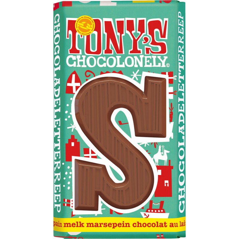 Een afbeelding van Tony's Chocolonely Letter reep melk marsepein S