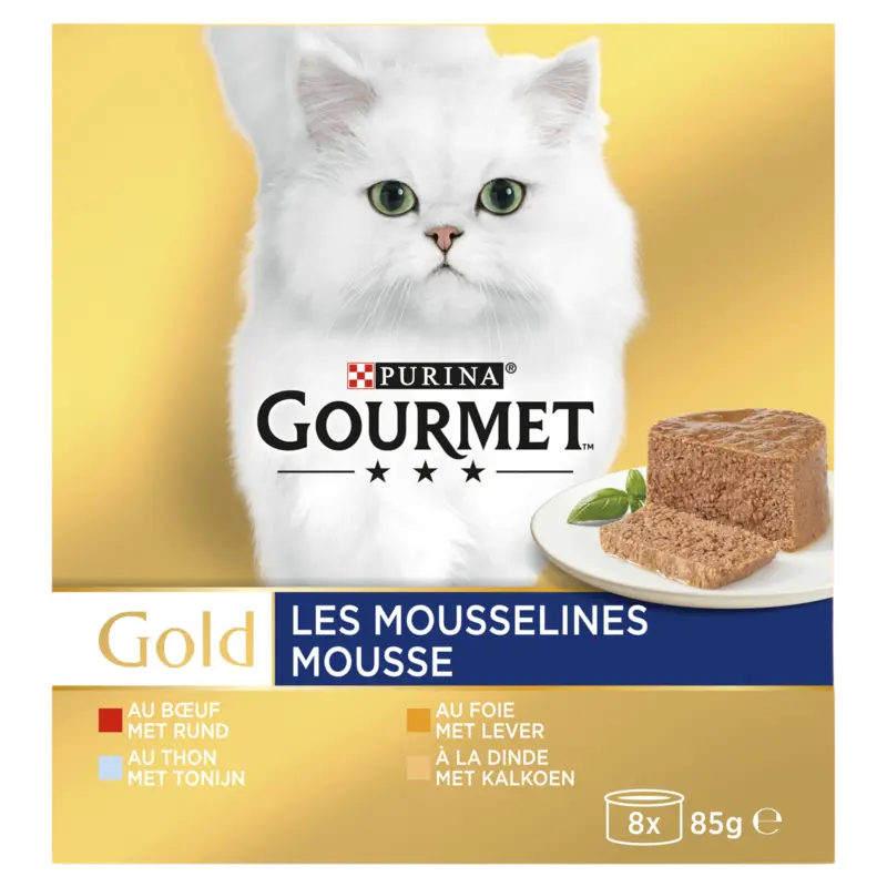 Gold Mousse Selectie met Tonijn, Lever, Kalkoen & Rund Kattenvoer Nat