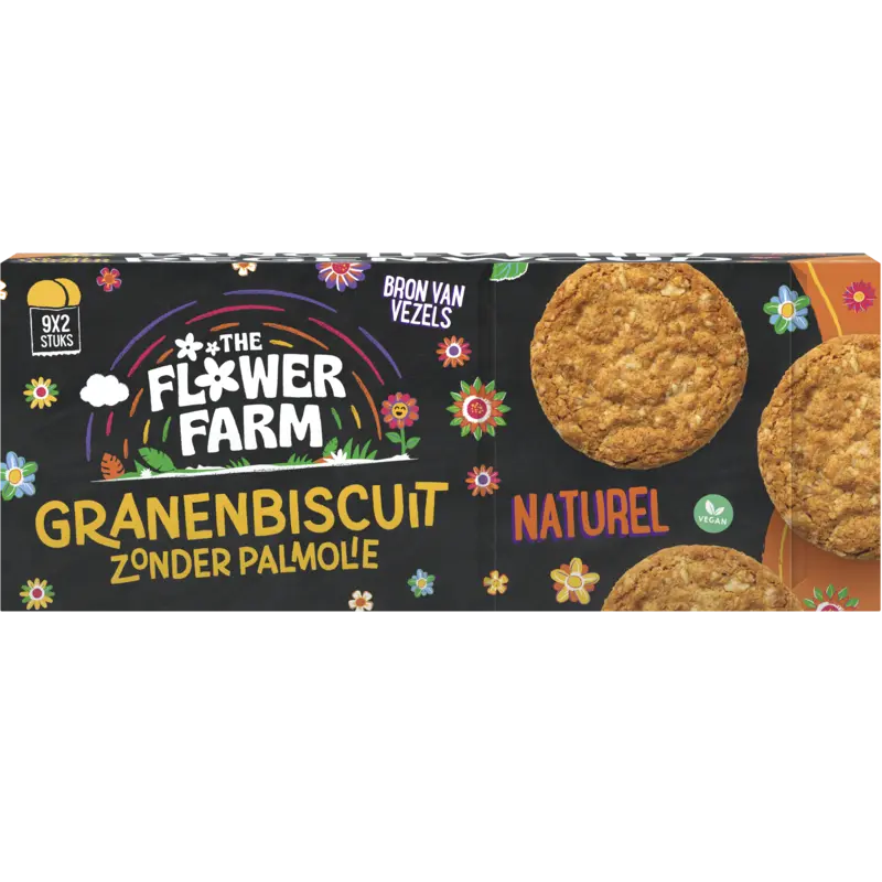 The Flower Farm Granenbiscuit Zonder Palmolie Naturel 18 Stuks