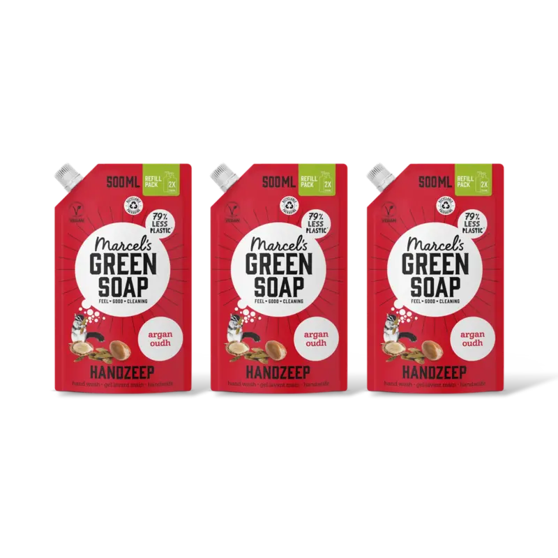 Marcel's Green Soap Handzeep argan & oudh navulling 3pack