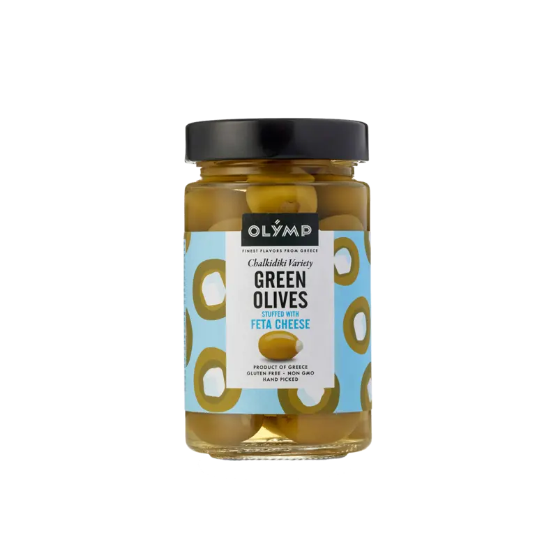 Groene olijven met feta kaas