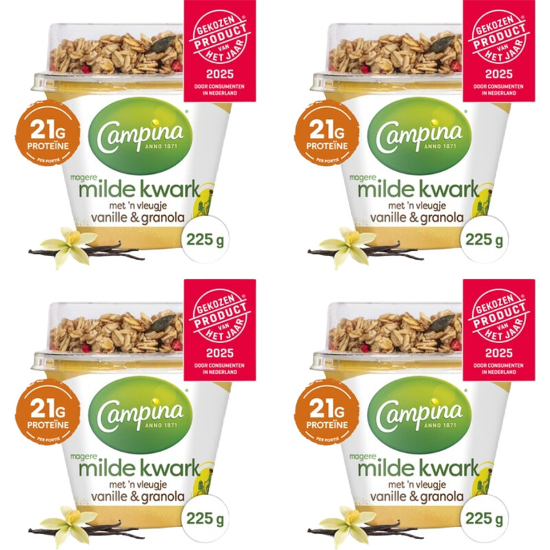 Een afbeelding van Campina kwark vanille & granola 4-pack