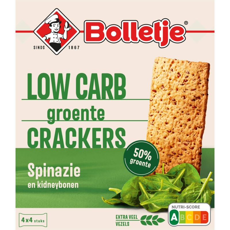 Een afbeelding van Bolletje 50% groente crackers spinazie