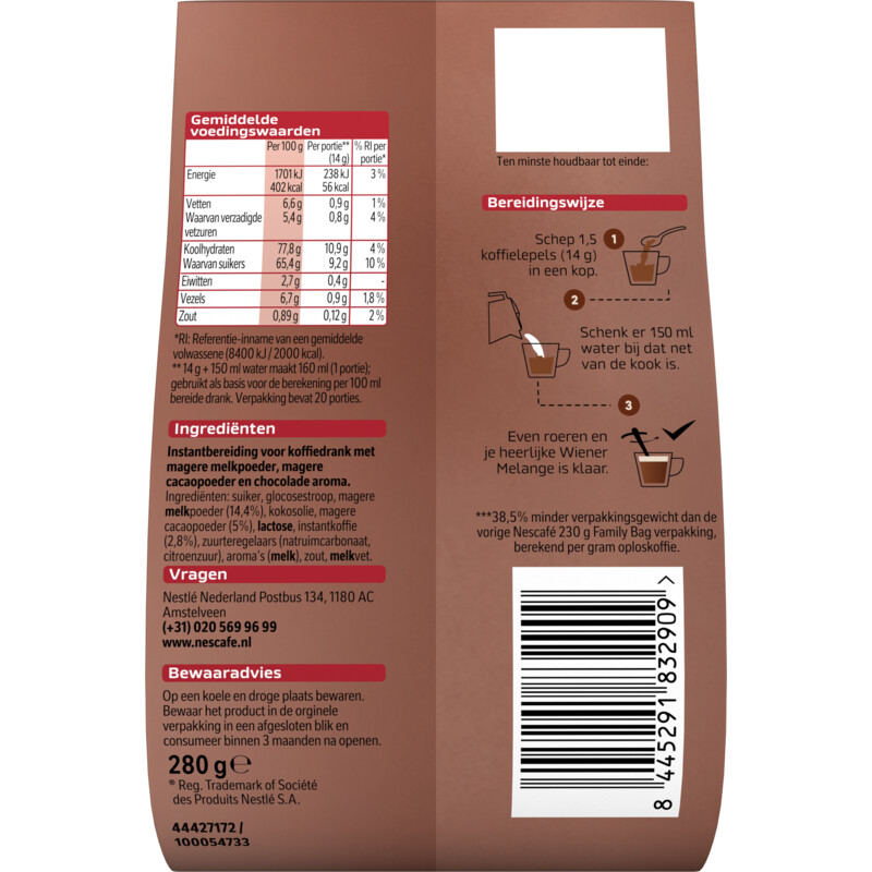 Een afbeelding van Nescafé Family wiener melange oploskoffie