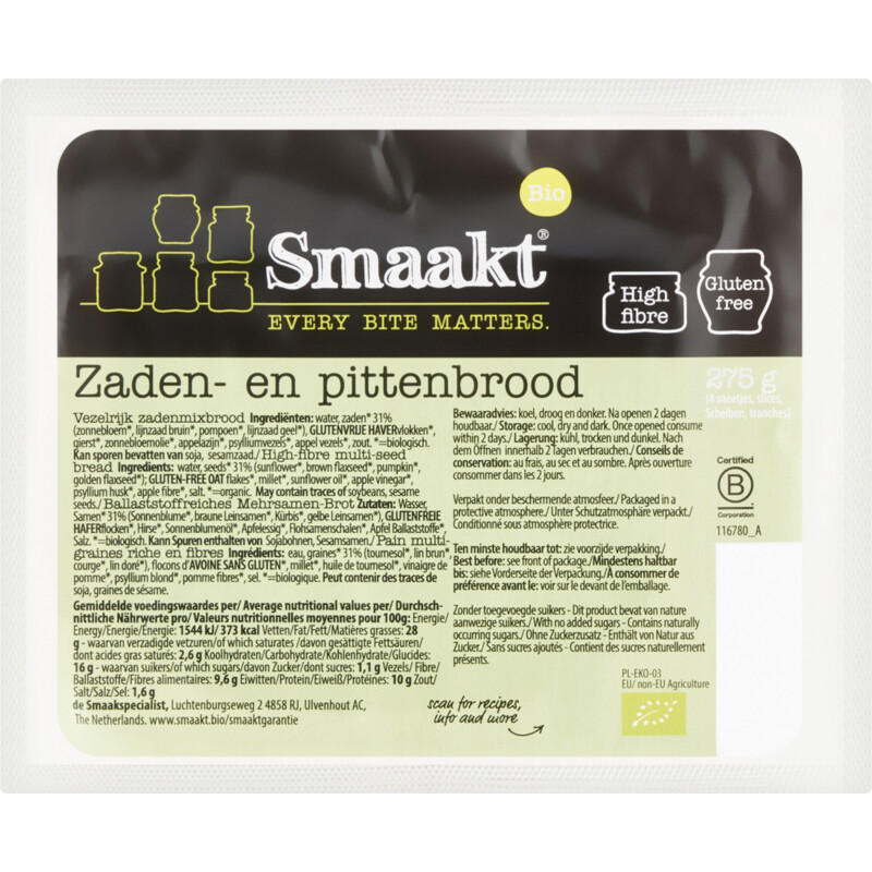 Een afbeelding van Smaakt Vezelrijk zadenmix brood