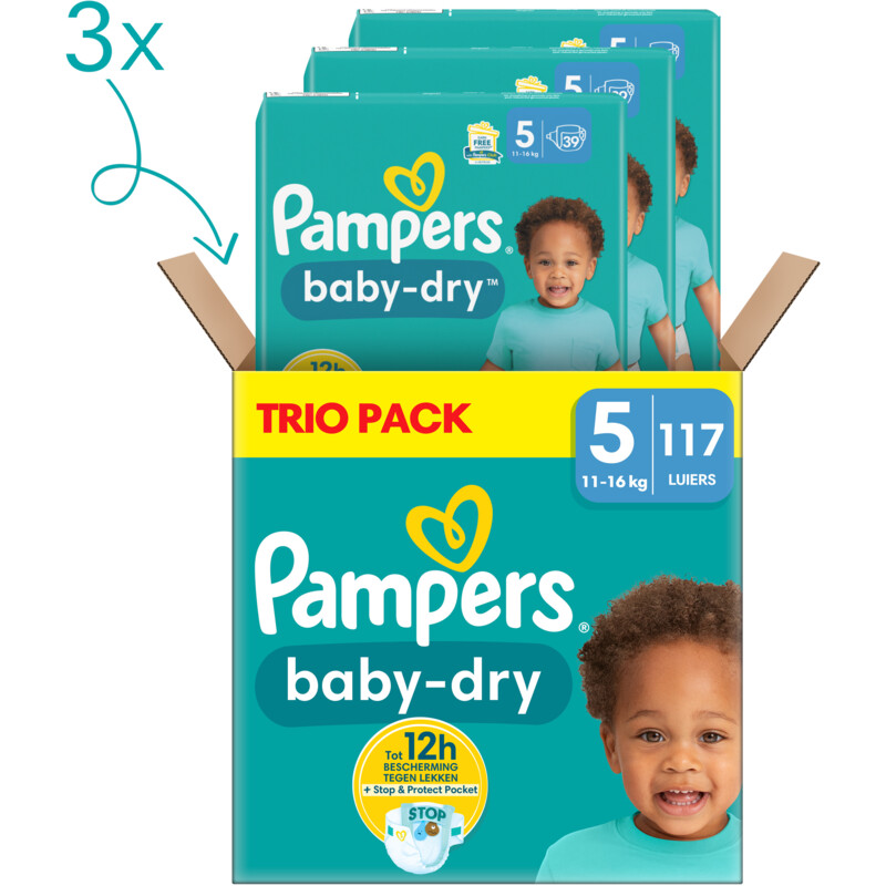 Een afbeelding van Pampers Baby-dry luiers trio pack maat 5
