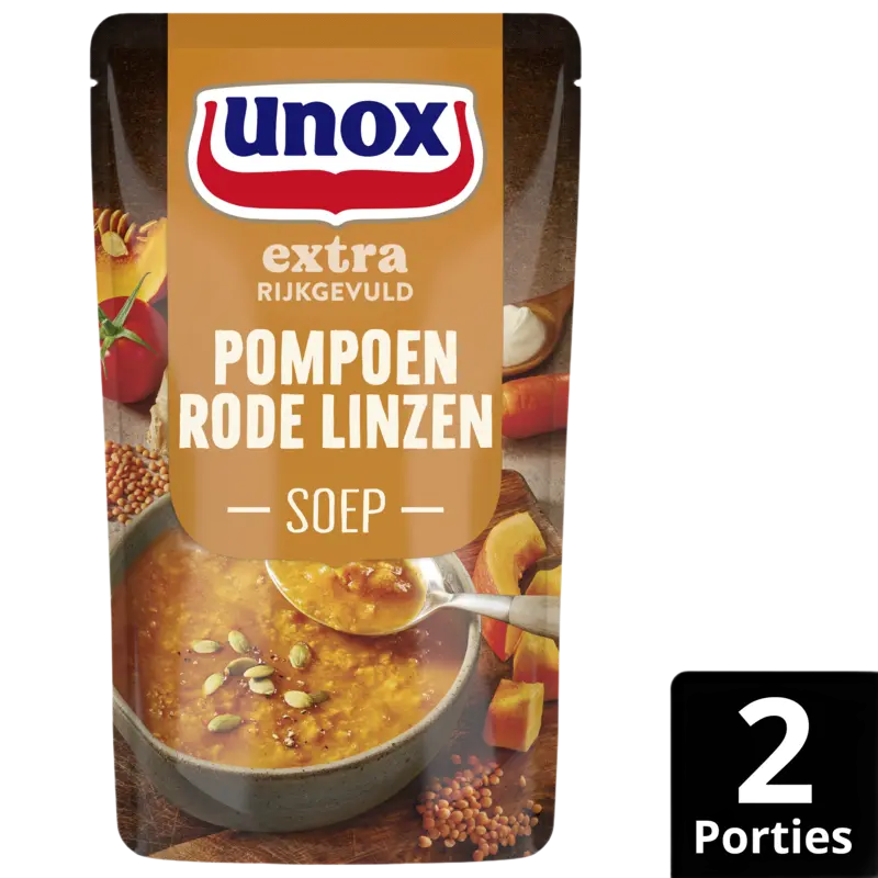 Unox Pompoen rode linzensoep