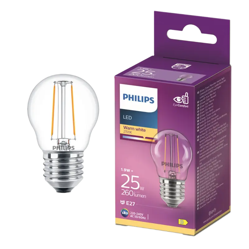 Philips Led fil kogel helder E27 25W